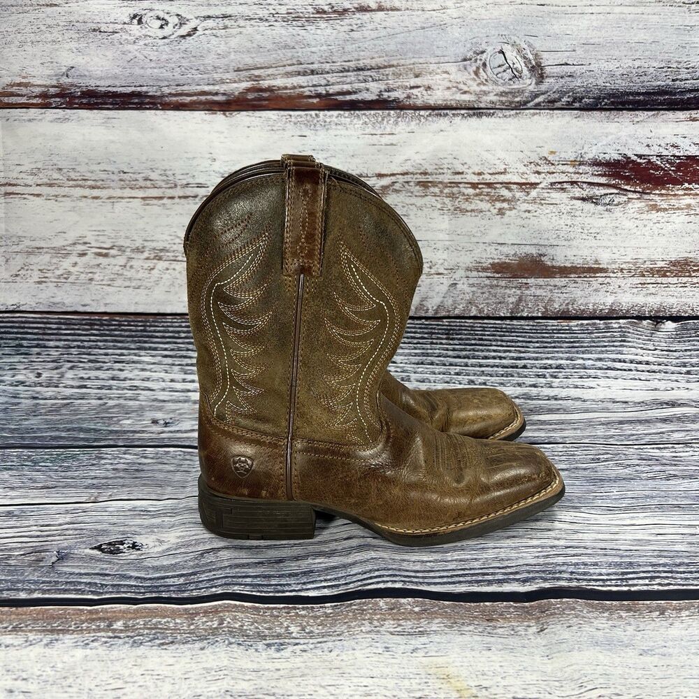 Ariat Amos Brown Leather Square Toe Boots 10040332 Kids Size 2